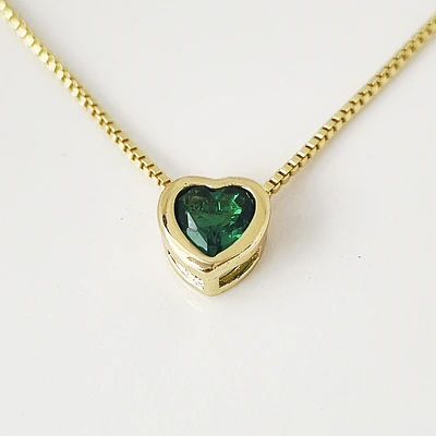 CADENA CORAZON SOLITAIRE VERDE 