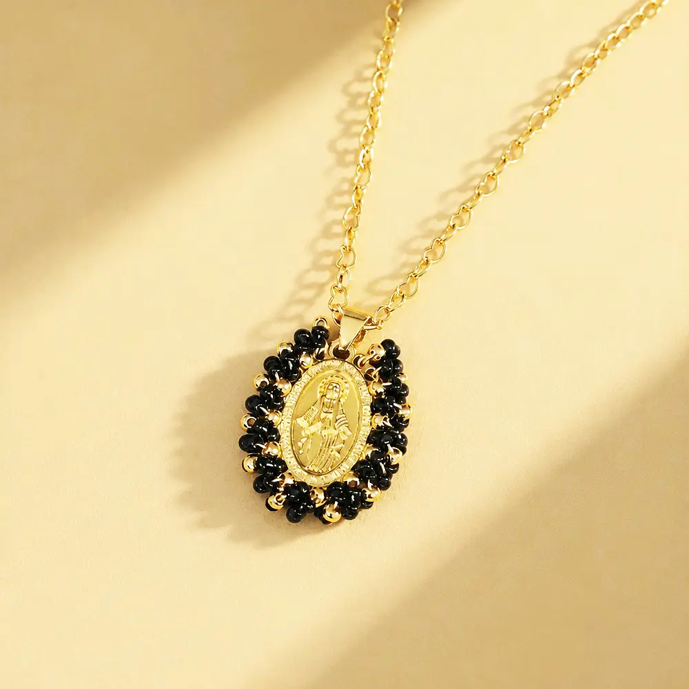 CADENA VIRGEN MILAGROSA MOSTACILLA NEGRA