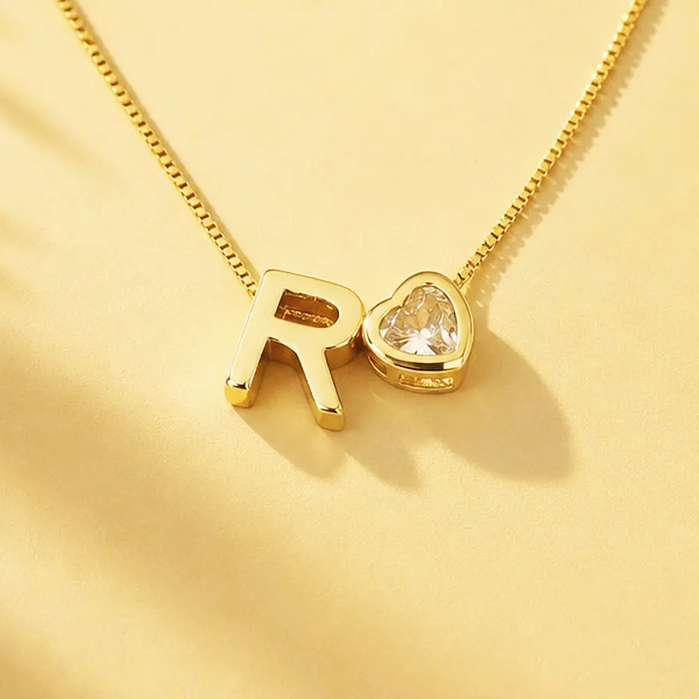 CADENA 1LETRA DORADA CORAZON SOLITAIRE BRILLANTE