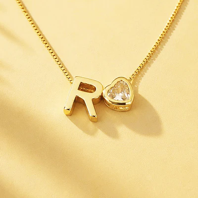 CADENA 1LETRA DORADA CORAZON SOLITAIRE BRILLANTE