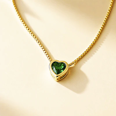 CADENA CORAZON SOLITAIRE VERDE 