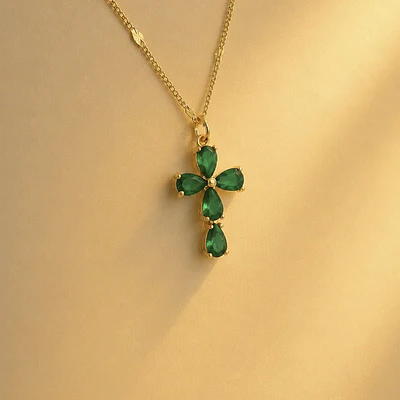 CADENA CRUZ LAGRIMA VERDE