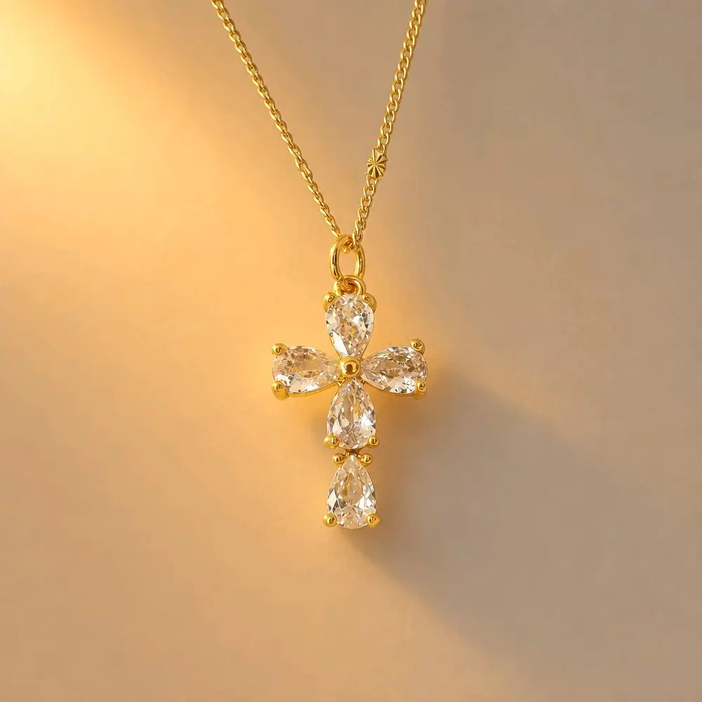 CADENA CRUZ LAGRIMA BRILLANTE