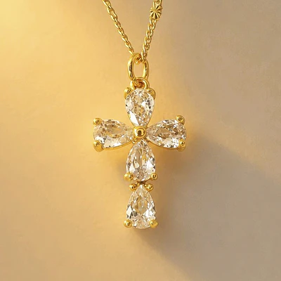 CADENA CRUZ LAGRIMA BRILLANTE