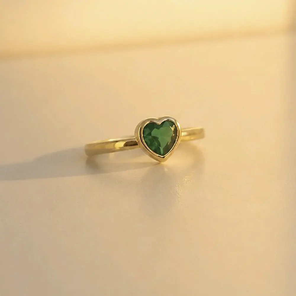 ANILLO CORAZON SOLITAIRE VERDE