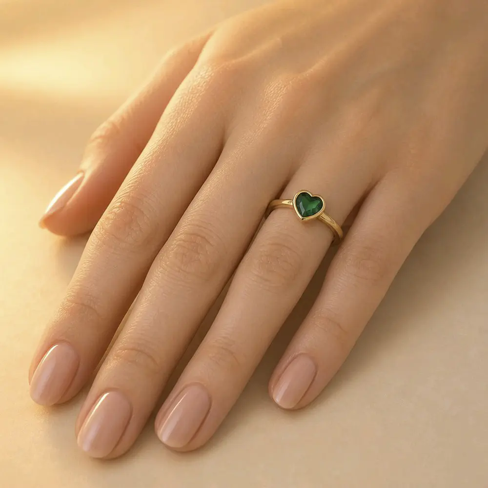 ANILLO CORAZON SOLITAIRE VERDE