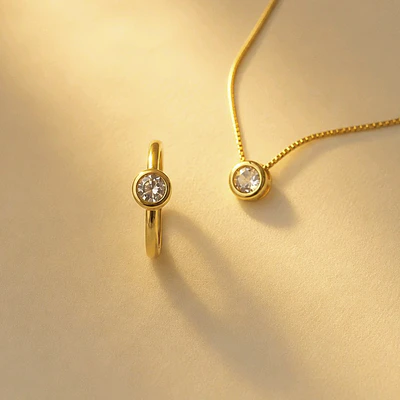 GRATIS LETRA✨SET CADENA Y SORTIJA CIRCON SOLITAIRE BRILLANTE