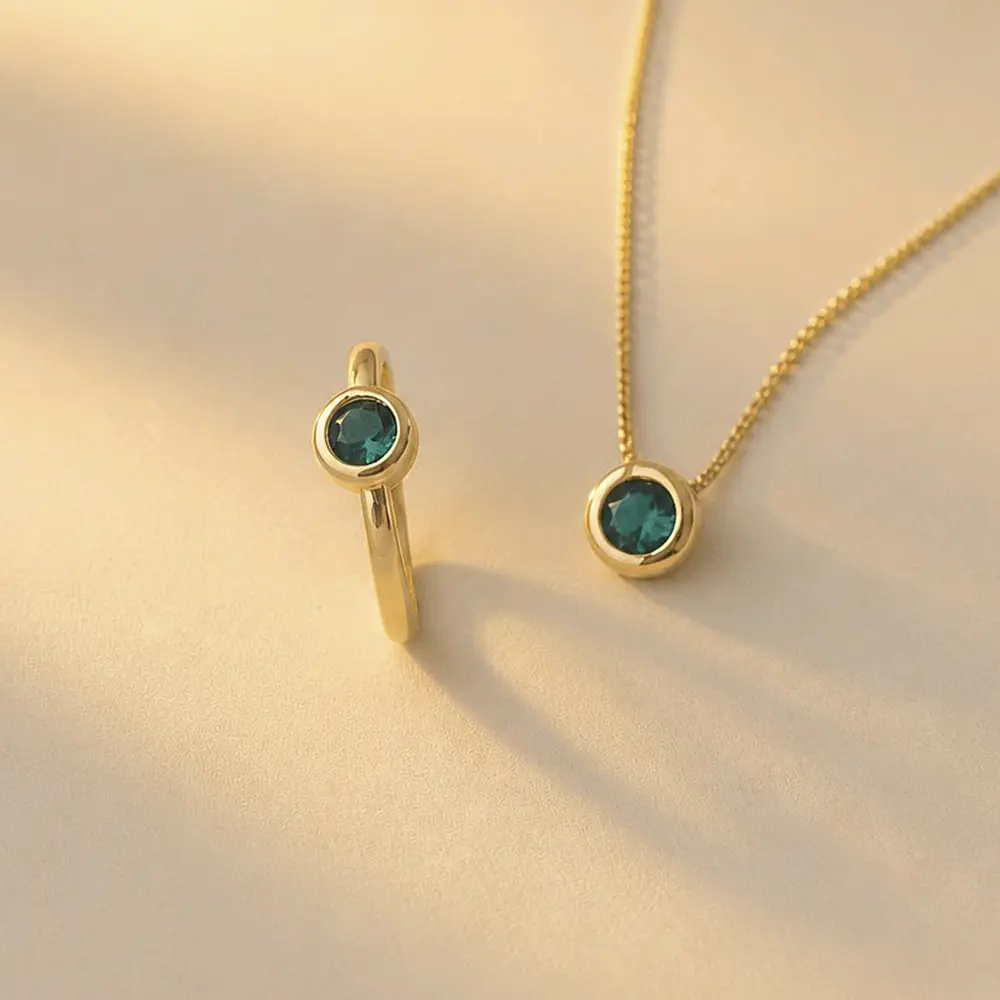 GRATIS LETRA✨SET CADENA Y SORTIJA CIRCON SOLITAIRE VERDE