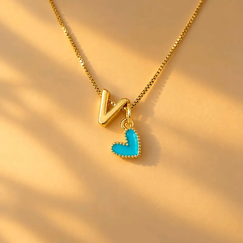 CADENA 1LETRA DORADA Y CORAZON JOLIE TURQUESA