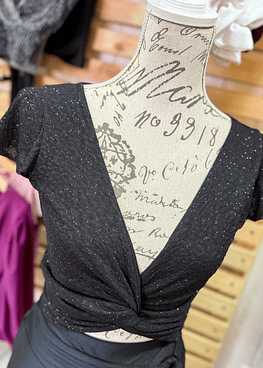 Isis Top Negro Print Brillos 