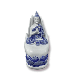 Figura de Buda en Mano blanco- azul