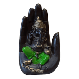 Ganesha en Palma de Mano Negro-Verde