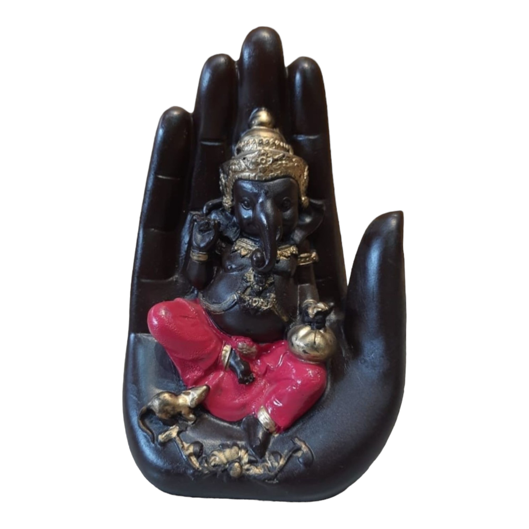 Ganesha en Palma de Mano Negro-Rosa