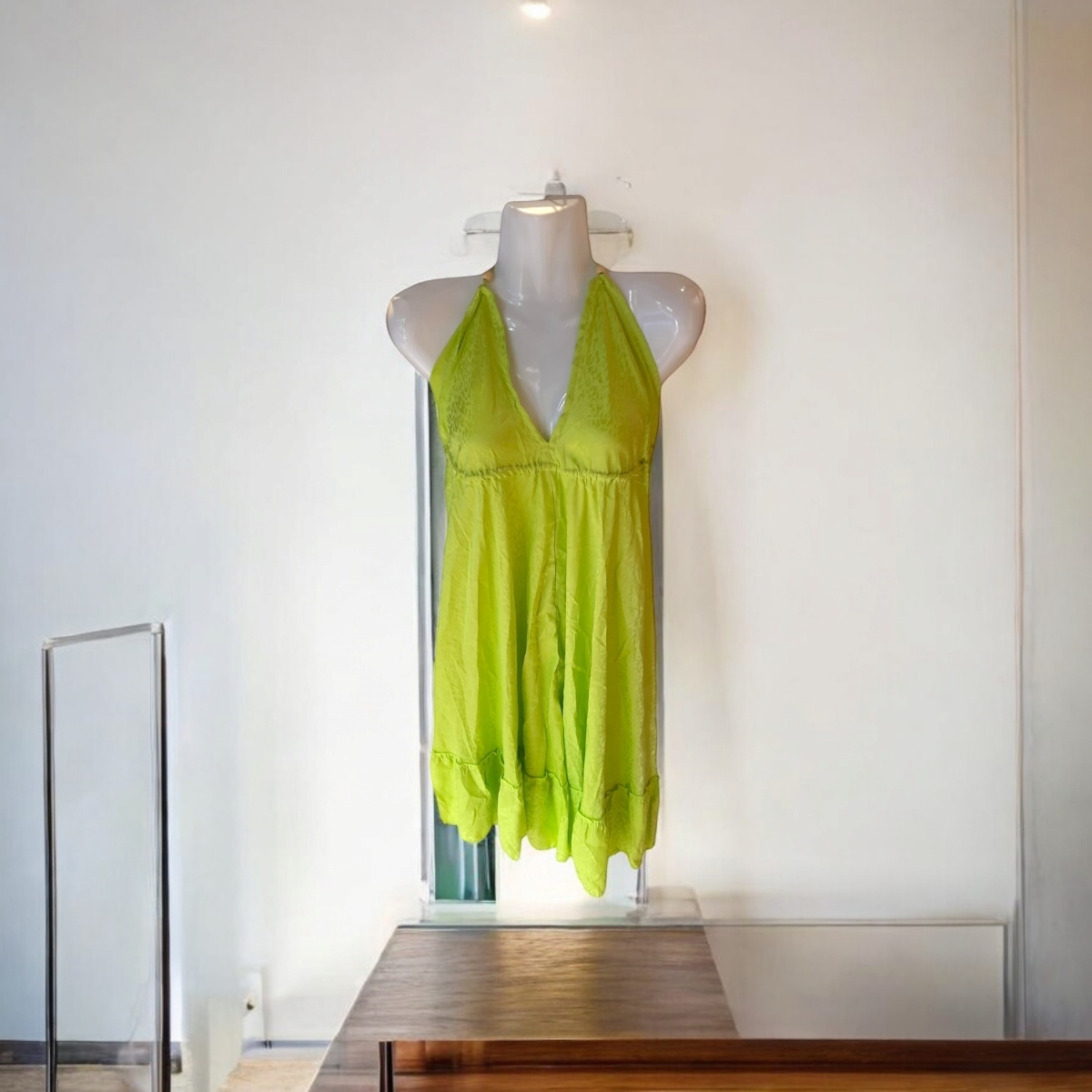 MIni vestido/blusa seda con tiras verde neón