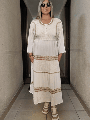Vestido Largo de algodón Blanco Con Encajes 