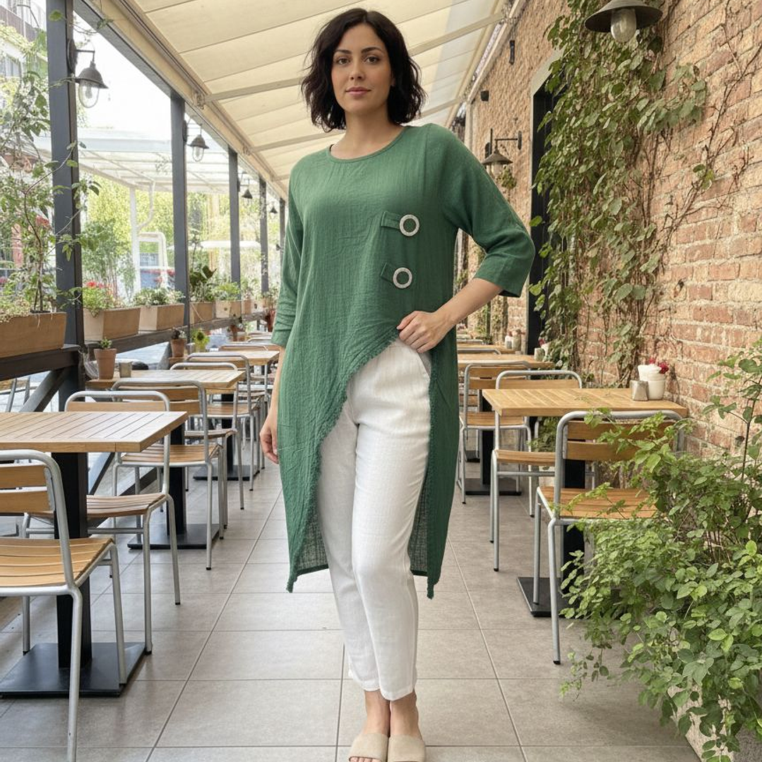 vestido Lino Manga  1