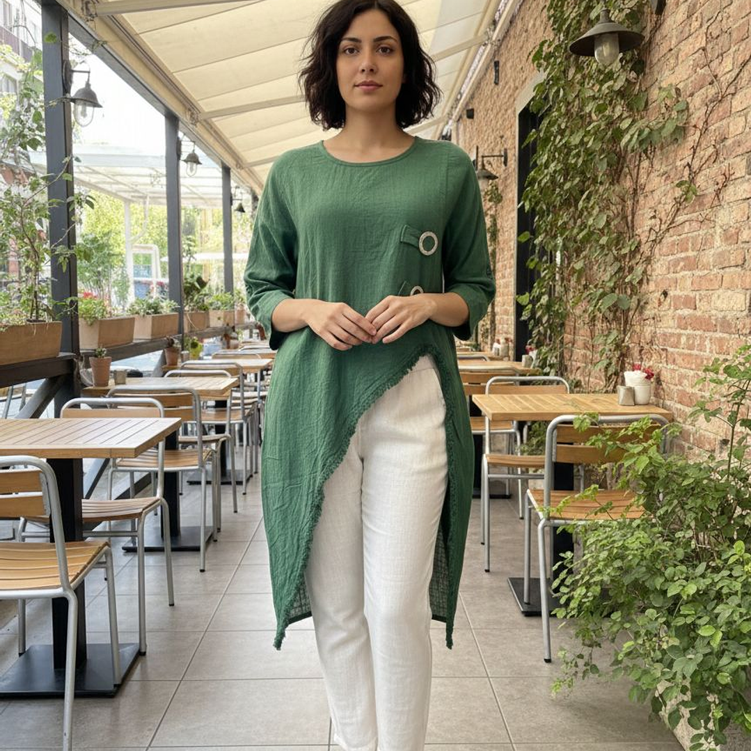 vestido Lino Manga  2