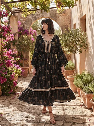 Lurex Vestido Largo Negro