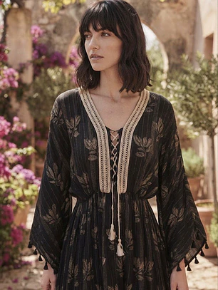 Lurex Vestido Largo Negro