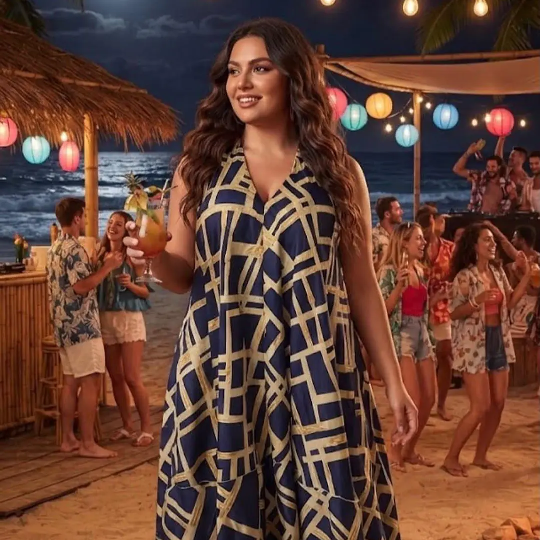 Vestido Largo Halter de Seda con Estampado Dorado - Hecho en India 2