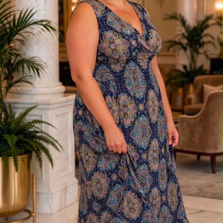 Vestido Largo de Georgette con Estampado Oriental 6