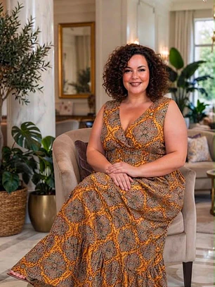 Vestido Largo de Georgette con Estampado Oriental