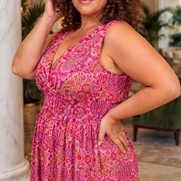 Vestido Largo de Georgette con Estampado Oriental 8