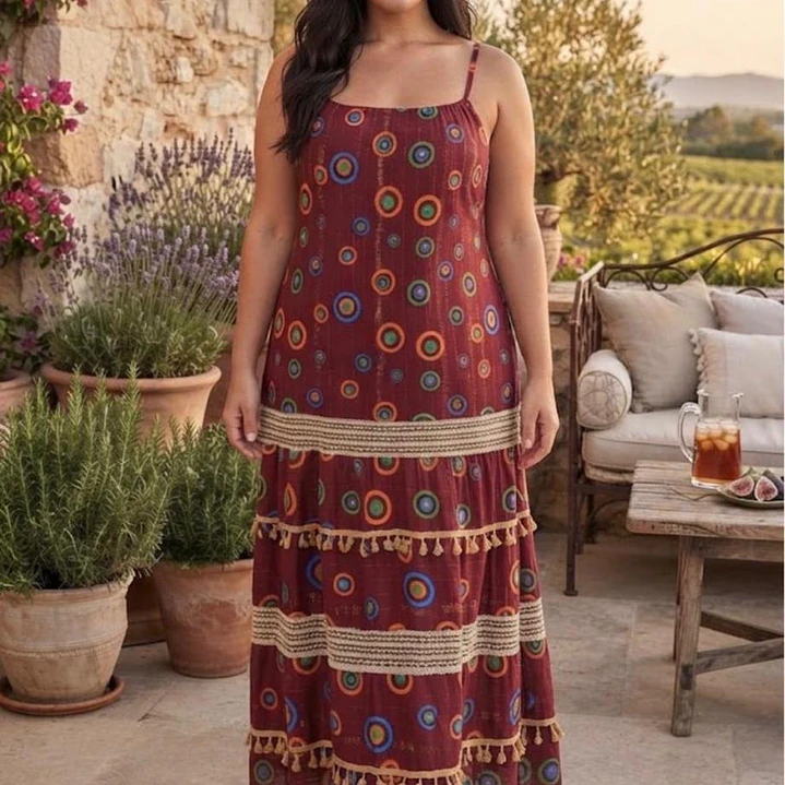 Elegancia Boho – Vestido Maxi de Lúrex de Tirantes con Trabajo de Yute y Encaje 3