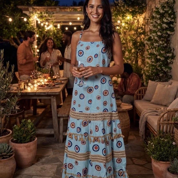 Elegancia Boho – Vestido Maxi de Lúrex de Tirantes con Trabajo de Yute y Encaje 4