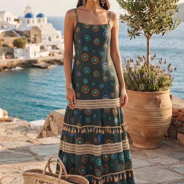 Elegancia Boho – Vestido Maxi de Lúrex de Tirantes con Trabajo de Yute y Encaje 5