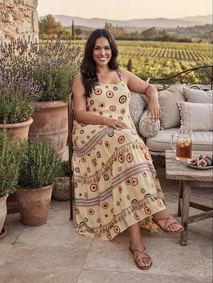 Elegancia Boho – Vestido Maxi de Lúrex de Tirantes con Trabajo de Yute y Encaje