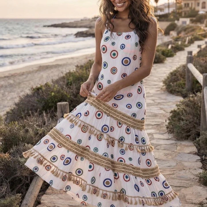 Elegancia Boho – Vestido Maxi de Lúrex de Tirantes con Trabajo de Yute y Encaje 7