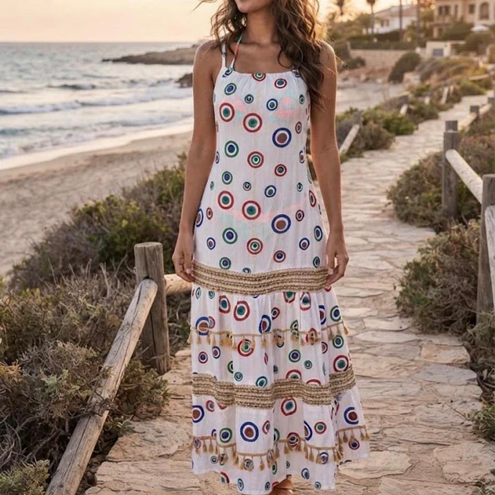 Elegancia Boho – Vestido Maxi de Lúrex de Tirantes con Trabajo de Yute y Encaje 8