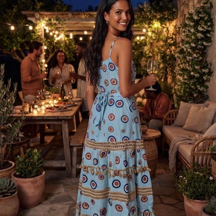 Elegancia Boho – Vestido Maxi de Lúrex de Tirantes con Trabajo de Yute y Encaje 9