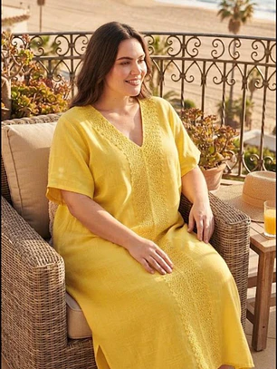 Tunica Largo de Lino con Bordado Artesanal - Hecho en India