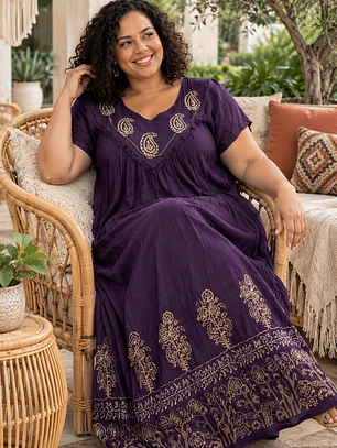 Vestido Largo de Algodón Talla Jumbo – Diseño Hindú Tradicional