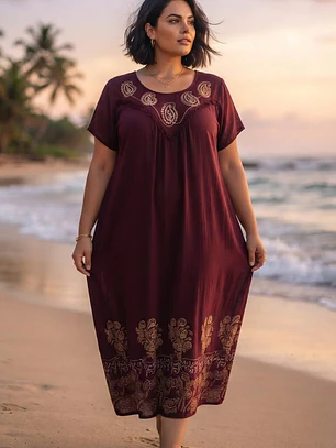 Vestido Largo de Algodón Talla Jumbo – Diseño Hindú Tradicional
