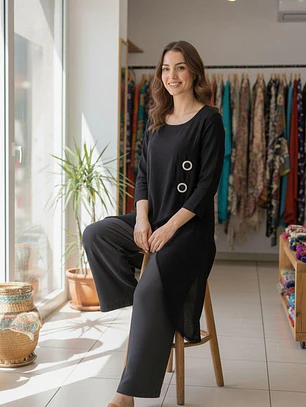 Blusa de Lino Asimétrica con Botones Decorativos