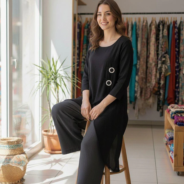 Blusa de Lino Asimétrica con Botones Decorativos 2
