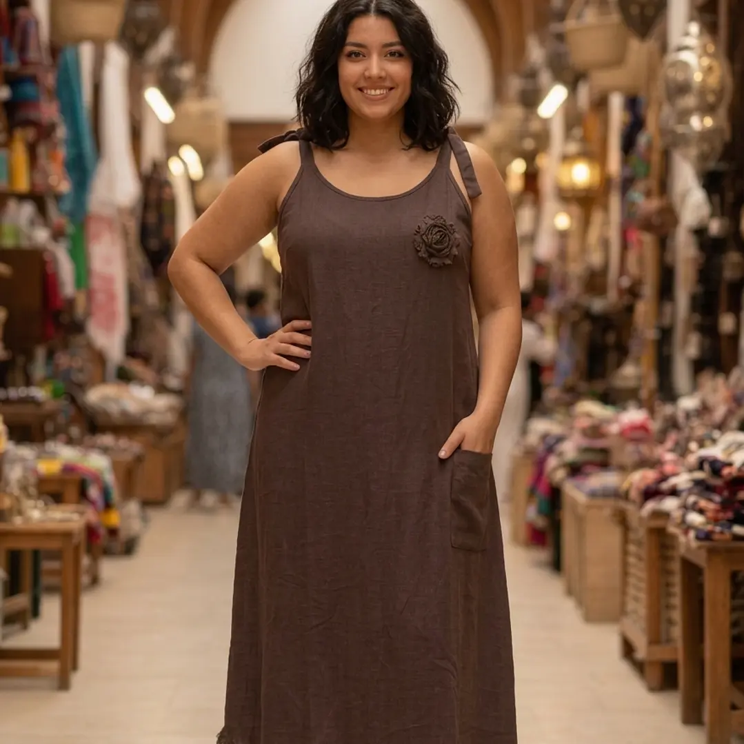 Vestido de Lino con Tirantes y Detalle Floral 5