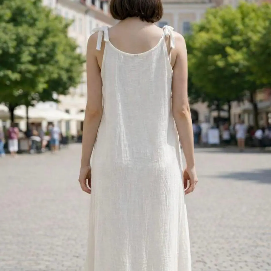 Vestido de Lino con Tirantes y Detalle Floral 6