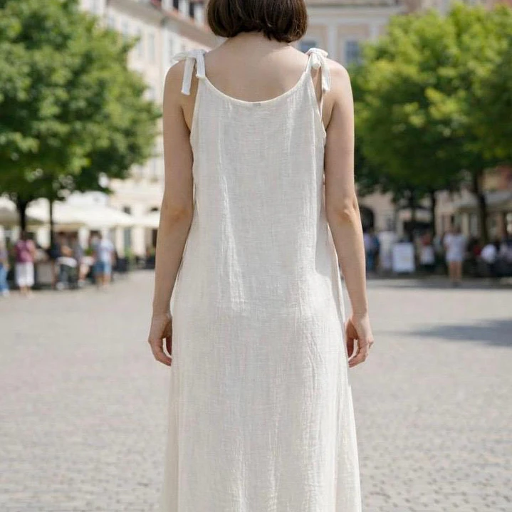 Vestido de Lino con Tirantes y Detalle Floral 6