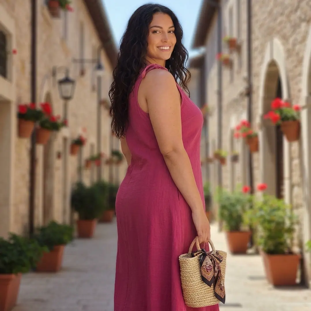 Vestido de Lino con Tirantes y Detalle Floral 4