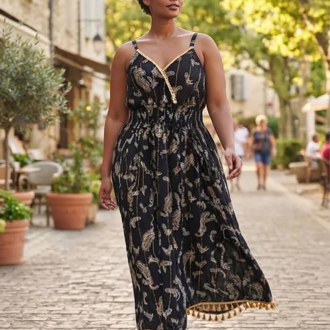 Vestido Largo de Algodón con Lurex y Bordado 1
