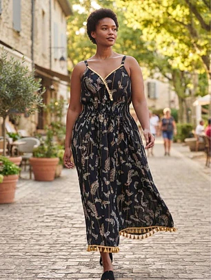 Vestido Largo de Algodón con Lurex y Bordado
