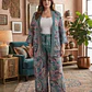 Conjunto (SET Co-ord) de Seda Estampado Kimono y Pantalón Ancho  - Miniatura 1
