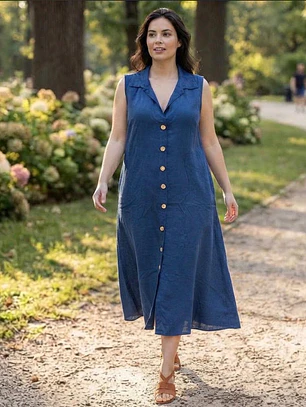 Vestido Camisero de Algodón Sin Mangas - Rabby Moda