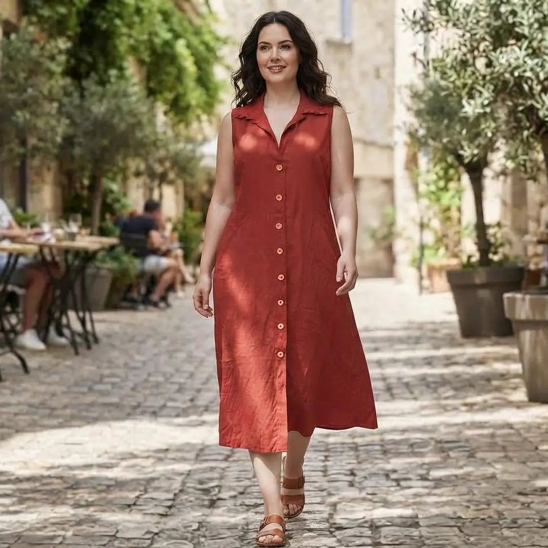 Vestido Camisero de Algodón Sin Mangas - Rabby Moda 3