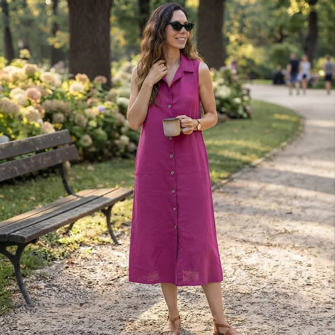 Vestido Camisero de Algodón Sin Mangas - Rabby Moda 7