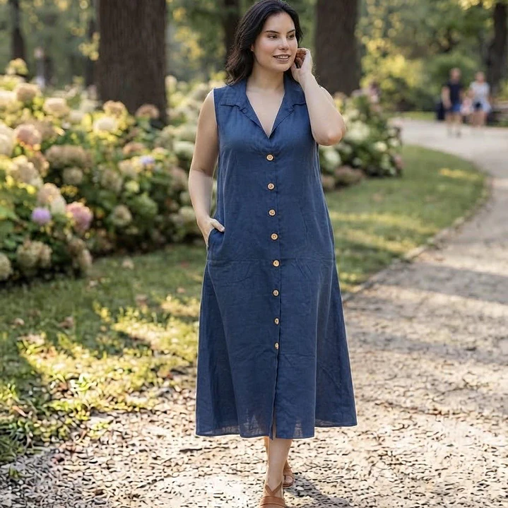 Vestido Camisero de Algodón Sin Mangas - Rabby Moda 8